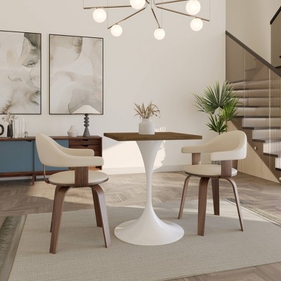 LeisureMod Verve 24" Sqaure Dining Table - Modern MDF Top with White Pedestal Base Accent Cafe Table for Kitchen, Home, and Cafes
