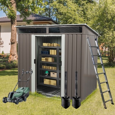 6' x 5' Outdoor Storage Shed, Garden Tool Metal Shed, Sliding Lockable Door with Window, Air Vents and Sloping Roof, for Backyard, Patio, Lawn