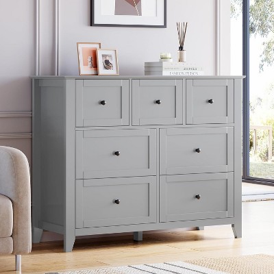 7 Drawers Dresser for Bedroom, Farmhouse Wood Dressers & Chest of Drawers, Tall Storage Dressers Organizer for Living Room, Closet