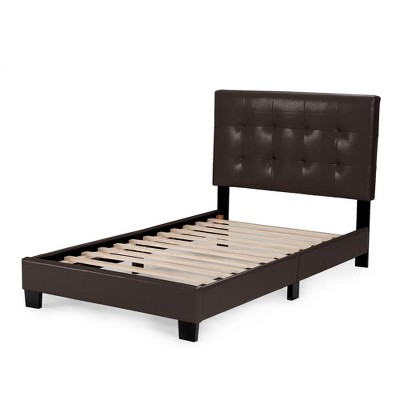 Poundex, Twin Upholstered Bed Frame with Slats in Faux Leather