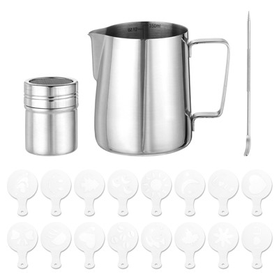 Unique Bargains Stainless Steel Powder Shaker Milk Frothing Pitcher Latte Art Pen Set