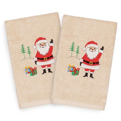 Linum Home Textiles Christmas Santa Waving - Embroidered Luxury 100% Turkish Cotton Hand Towels