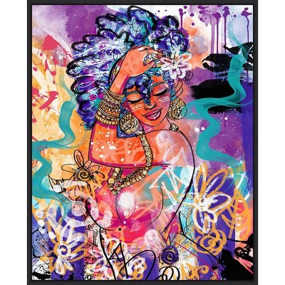 23" x 28" Gold Flowers by Justin Copeland Framed Canvas Wall Art Print - Amanti Art