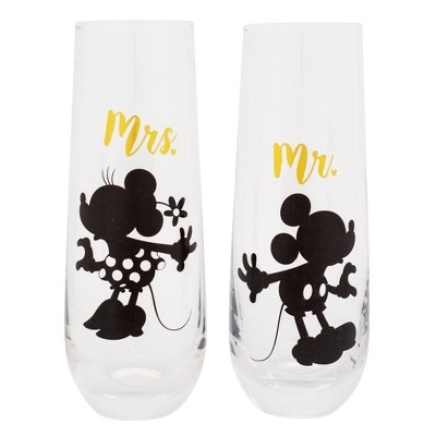 Silver Buffalo Disney Mickey and Minnie 9-Ounce Stemless Fluted Glassware | Set of 2
