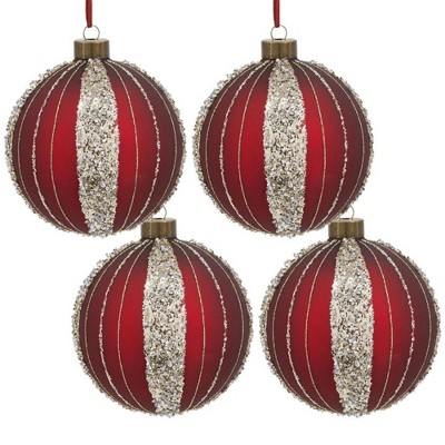 TopComfy Decorative Object Glass Christmas Ball Ornaments Set of 4 for Holiday Tree Decor, Red, 4.7"*4.7"*4.7"