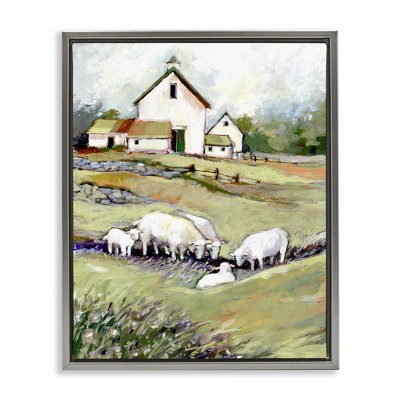 Stupell Industries Barn with Grazing Sheep Floating Frame Canvas Art