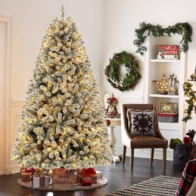 HOMDOX 6ft Pre-lit Flocked Artificial Christmas Tree, Premium Hinged Artificial Pine Lighted Holiday Tree w/ 733 Dense Branch Tips, 250 Lights, Base