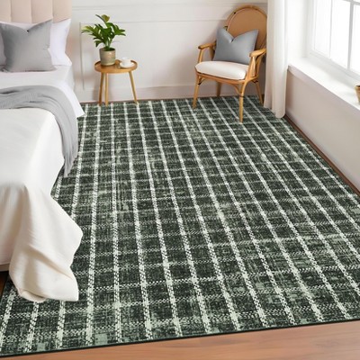 Area Rugs Washable Non Slip Low Pile Carpet Geometric Checkered Print Rug for Bedroom Living Room