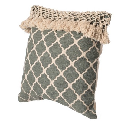 DEERLUX  16" Handwoven Cotton Throw Pillow Cover with Ogee Pattern and Tasseled Top, Insert Included