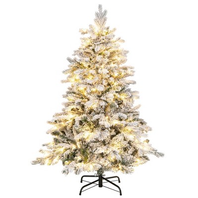 Costway 4.5FT/6FT/7 FT Pre-Lit Flocked Christmas Tree Hinged w/ 120/260/300 LED Lights & 757/1415/1687 Branch Tips