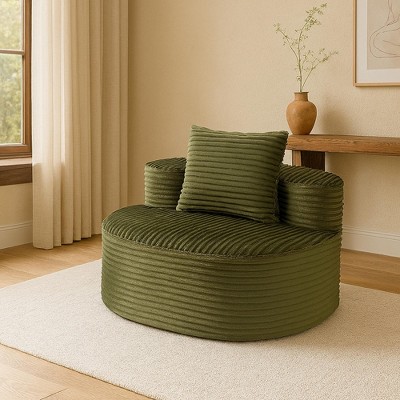 CAVINAS Comfy Corduroy Sofa with 1 Seater,Modern Moon Bay Sofa with A Removable Pillow,Compressed Sofa Couch for Living Room Furniture