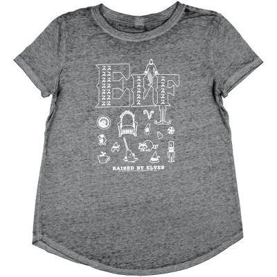 Seven Times Six Elf Holiday Favorite Womens' Raised By Elves Rounded Hem Burnout T-Shirt Adult Grey