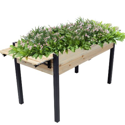 WELLFOR Rectangular Wood Outdoor Garden Bed Light Brown 23.6"x62.5"