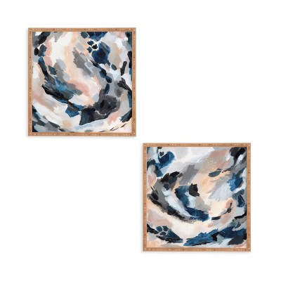 Deny Designs (Set of 2) 12" x 12" Abstract Framed Decorative Wall Art Blue : Digital Art, Sawtooth Back, Wood Frame