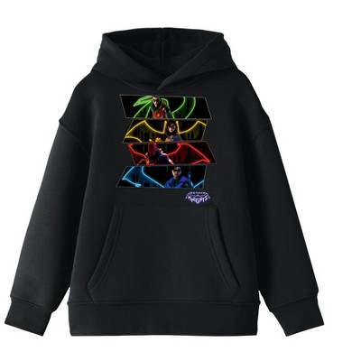DC Gotham Knights Character Group Symbols Distorted Boxes Youth Boys Black Hoodie