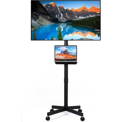 Mobile TV Stand on Wheels Rolling TV Stand Height Adjustable TV Cart for 23-60 Inch LED Flat Screen TVs Portable TV Stand Black