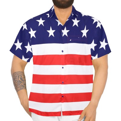 LA LEELA Men's Hawaiian Shirts Short Sleeve Button Down Shirt Mens 4th of July Patriotic Shirts Casual Holiday Summer Party Shirts Funny