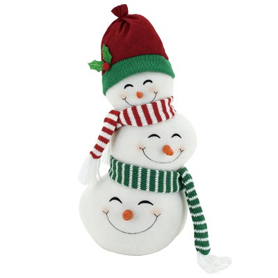 Transpac Plush Stacked Snowman Heads Decorative Figurines for Christmas Indoor Use Multicolored Tabletop Decor