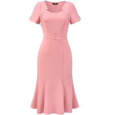 INSPIRE CHIC Women's Vintage Office Fishtail Cocktail Bodycon Midi Dress