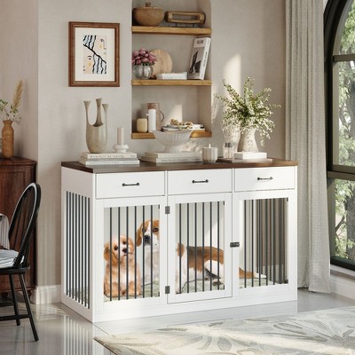 Famapy White Furniture-Style Dog Cage with 3 Drawer Storage: Sturdy and Reliable