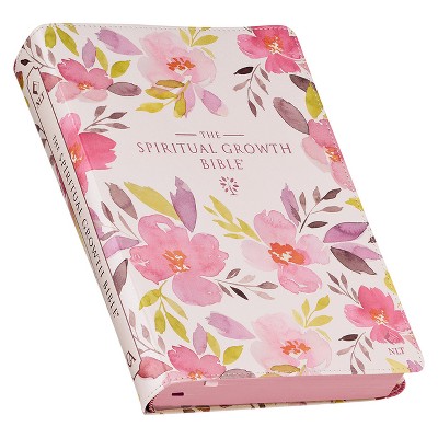 The Spiritual Growth Bible, Study Bible, NLT - New Living Translation Holy Bible, Faux Leather, Pink Purple Printed Floral - (Leather Bound)