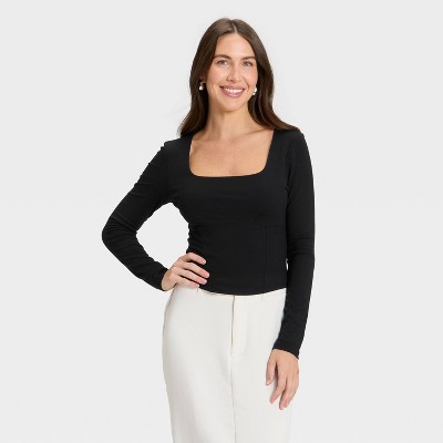 Women's Slim Fit Long Sleeve Corset Top - A New Day™