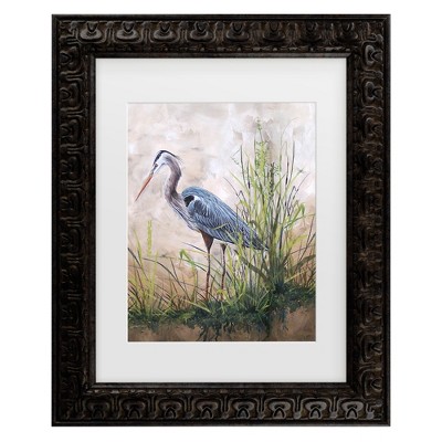 Trademark Fine Art - Jean Plout In The Reeds Blue Heron Matted Framed Art