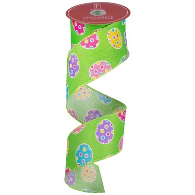 Northlight Easter Egg Design Wired Spring Craft Ribbon - 2.5" x 10 Yards - Green