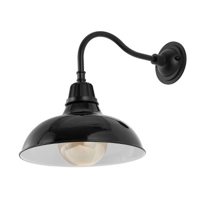 12.25" 1-Light Aurora Farmhouse Industrial LED Gooseneck Arm Outdoor Sconce - JONATHAN Y