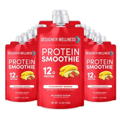 Designer Wellness Protein Smoothie, Real Fruit, 12g Protein, Low Carb, Zero Added Sugar, Gluten-Free, 12 Count