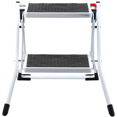 VEVOR Step Ladder 2-Step 330lbs Capacity, Ergonomic Folding Steel Step Stool with Wide Anti-Slip Pedal, Step Stool for Adults Toddlers,White+Black