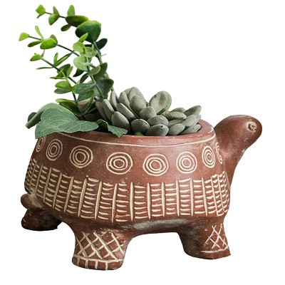 Slickblue Turtle Design Cement Planter - Available in Cyan and Red, Large and Small Sizes