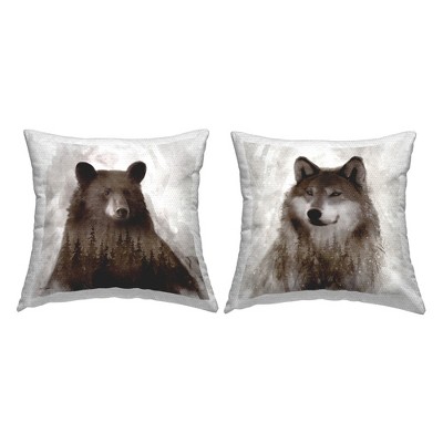 Stupell Industries Rustic Bear and Wolf Portraits Abstract Forest (Set of 2)