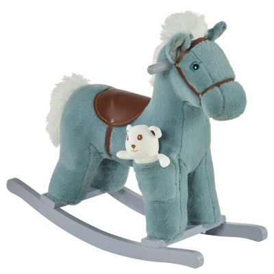 TopComfy Baby Bouncer and Rocker Plush Ride On Rocking Horse with Bear Toy and Realistic Sounds for Playroom, Blue, 25.5"*10.3"*21.8"