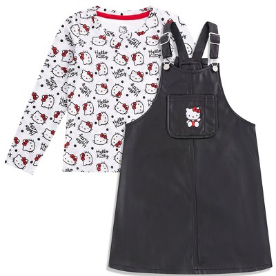 Hello Kitty Sanrio Girls Long Sleeve Shirt Overall Jumper Skirt Set for Toddler to Little Kids