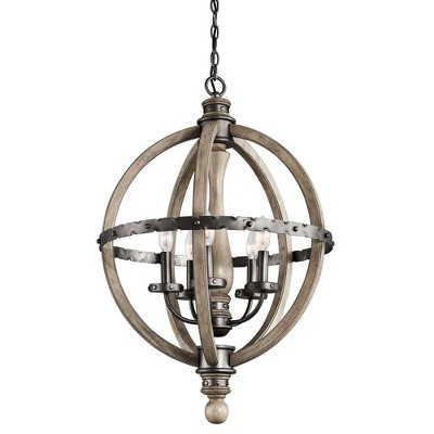 Evan 30" 5 Light Chandelier in Distressed Antique Gray Wood with Anvil Iron Detailing