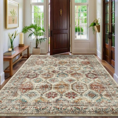 Area Rug Living Room Washable Rug Vintage Rug Small Medallion Floral Print Area Rugs Bedroom Rug