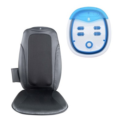 Pursonic Total Relaxation Bundle – Includes Shiatsu Chair Massager with Vibration & Collapsible Wireless Footbath Spa Massager