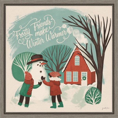 Amanti Art Winter Bliss III Snowman by Janelle Penner Canvas Wall Art Print Framed 16 x 16-in.