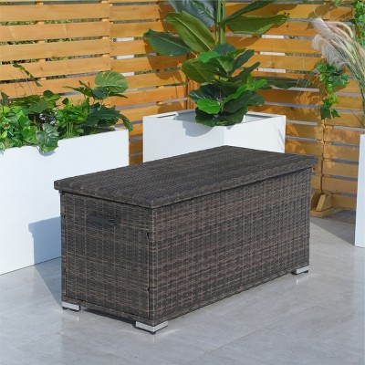 Moda Furnishings 260 Gallon Patio Outdoor Wicker Steel Storage Deck Box