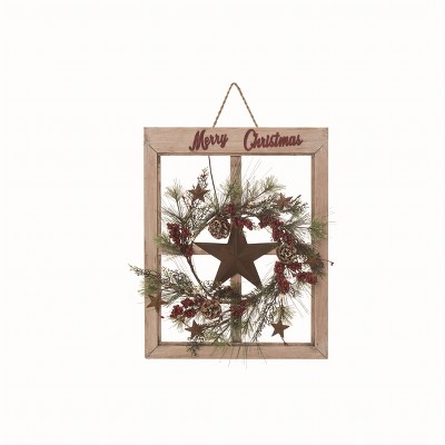 Transpac Multicolored Floral Christmas Rustic Star Window Pane Decorative Wall Sculpture Plastic