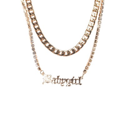 Slickblue Women's Necklace Set, Gold Chunky Chain with Rhinestones and "Babygirl" Pendant, Trendy Style, 15"&17.5"