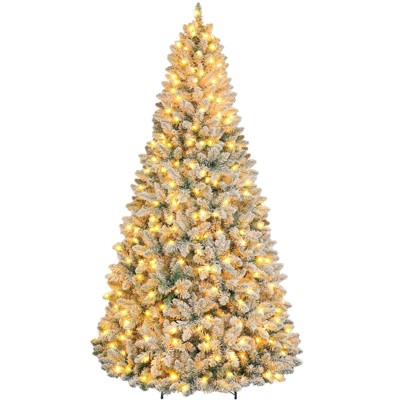 Vivatrees 7.5 Ft Prelit Artificial Christmas Tree, with Warm White Lights, Snow Flocked, Metal Stand, Hinged Branches, Xmas Tree for Decor, White