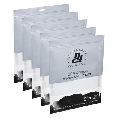 New York Central Watercolor Paper Sheets, 9x12 Inch, 300lb Cold Press, Pack of 25 - Professional Grade, Acid-Free, Archival, Superior Surface