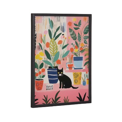 Kate & Laurel All Things Decor 12"x16" Gallery Whimsical Houseplants and a Black Kitty Cat Print by The Creative Bunch Studio Black