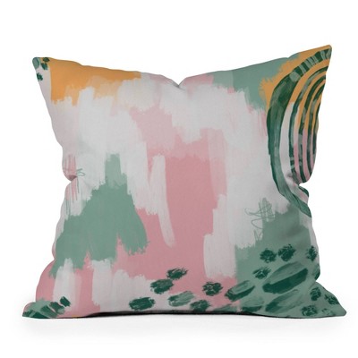 18"x18" Justin Shiels in Abstract Square Throw Pillow Pink/Green - Deny Designs: Indoor Polyester, Zipper Closure