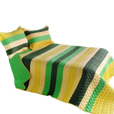 Slickblue Full/Queen, Cozy Hand-Stitched Reversible Quilt and Shams, Quilt Set, TC Fabric, Stripes, 3 Colors, 3 Piece