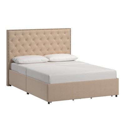 Inspire Q Caiden Nailhead Headboard Bed Beige Linen