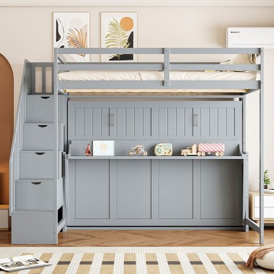 Full Size Loft Bed with Murphy Bed, Hydraulic Lift and Desk Design