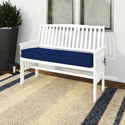 Outdoor Bench - Whitewash - CorLiving: Patio Seating, Slatted Backrest, Foam Cushion